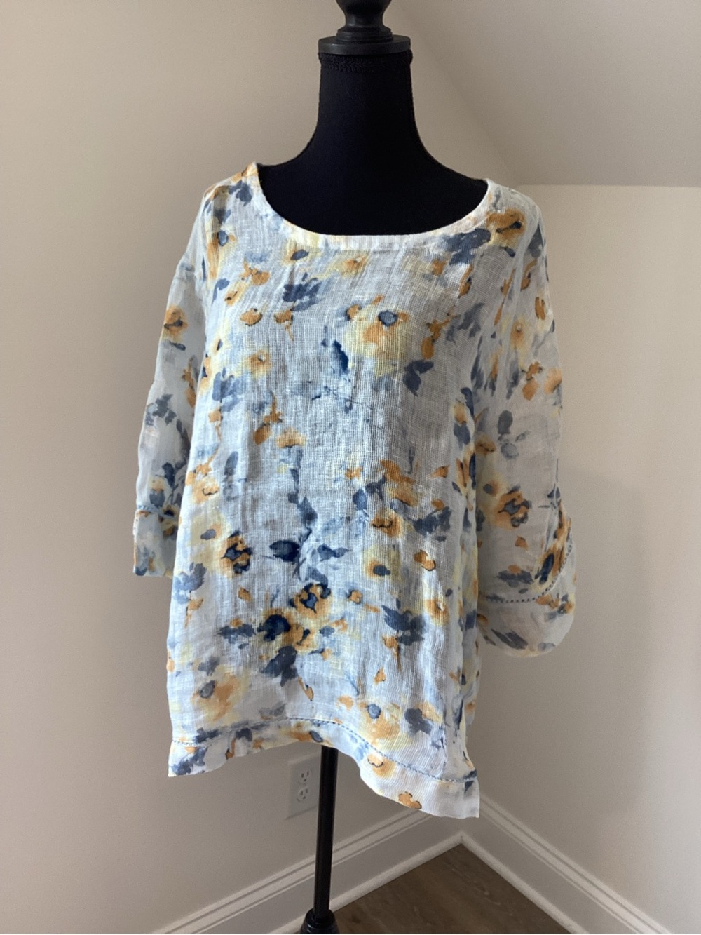 Pure Jill Linen Floral Tunic Top‎ XL Watercolor Cottagecore Boho